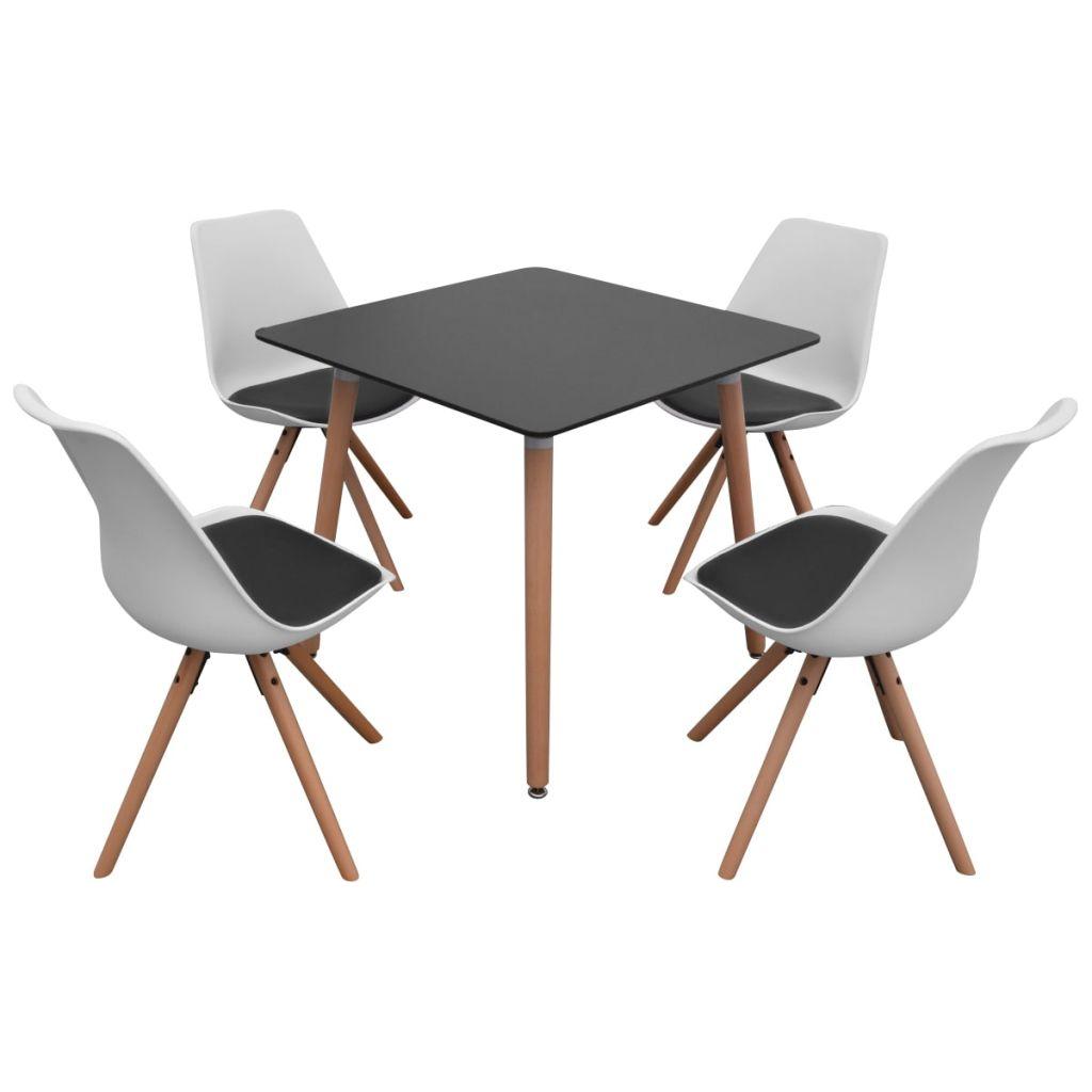 5 dalių valgomojo stalo ir kėdžių komplektas, juoda ir balta