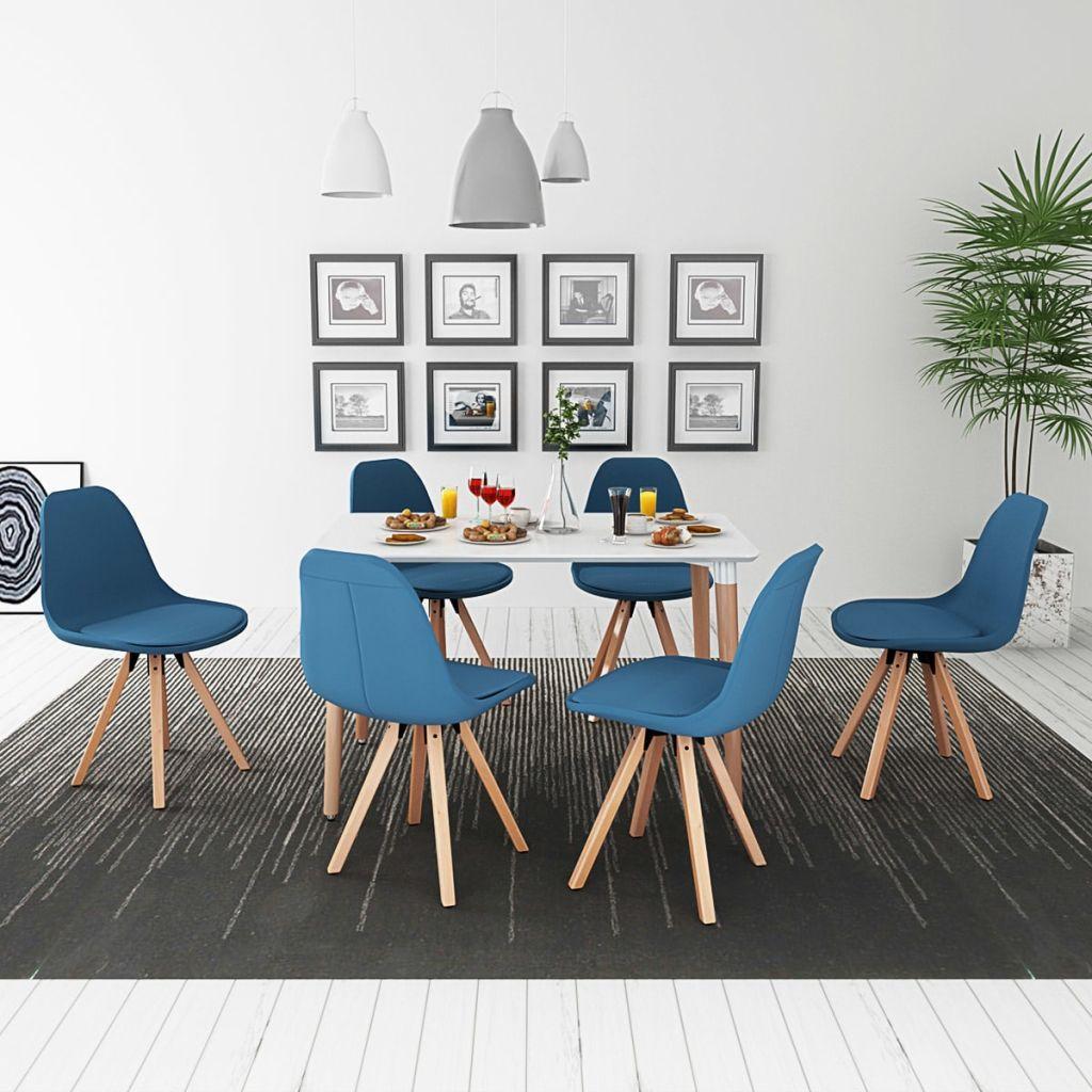 7 dalių valgomojo stalo ir kėdžių komplektas, balta ir mėlyna