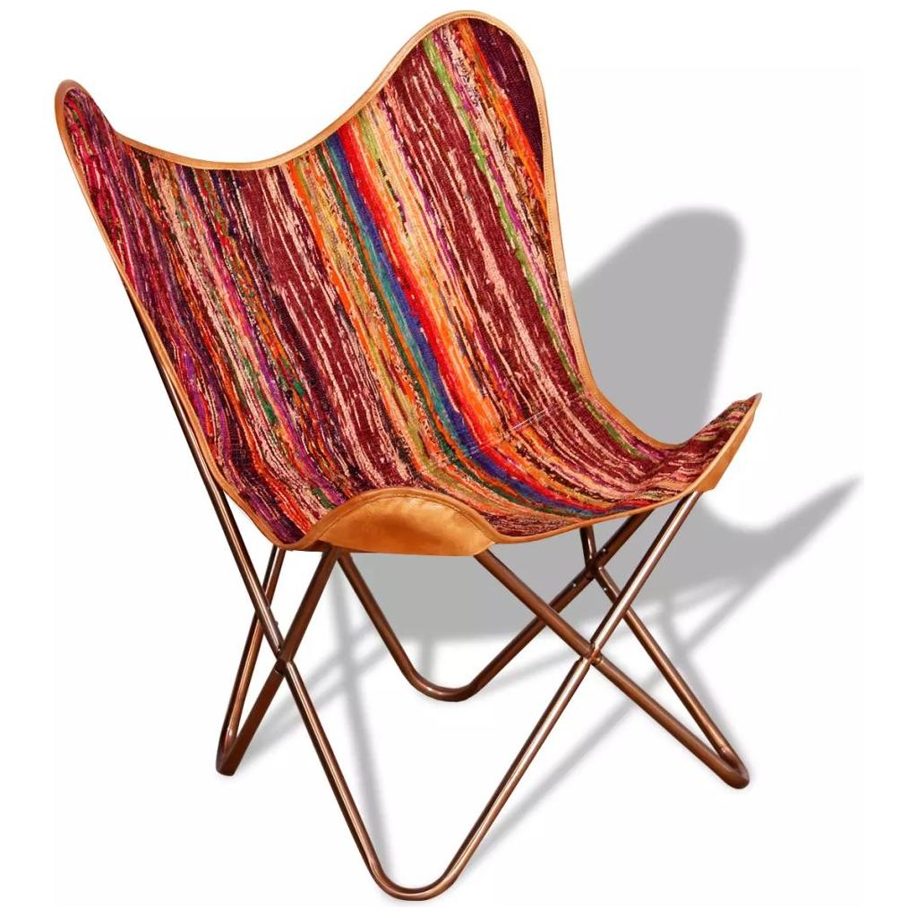 Drugelio formos kėdė, chindi audinys, įvairių spalvų