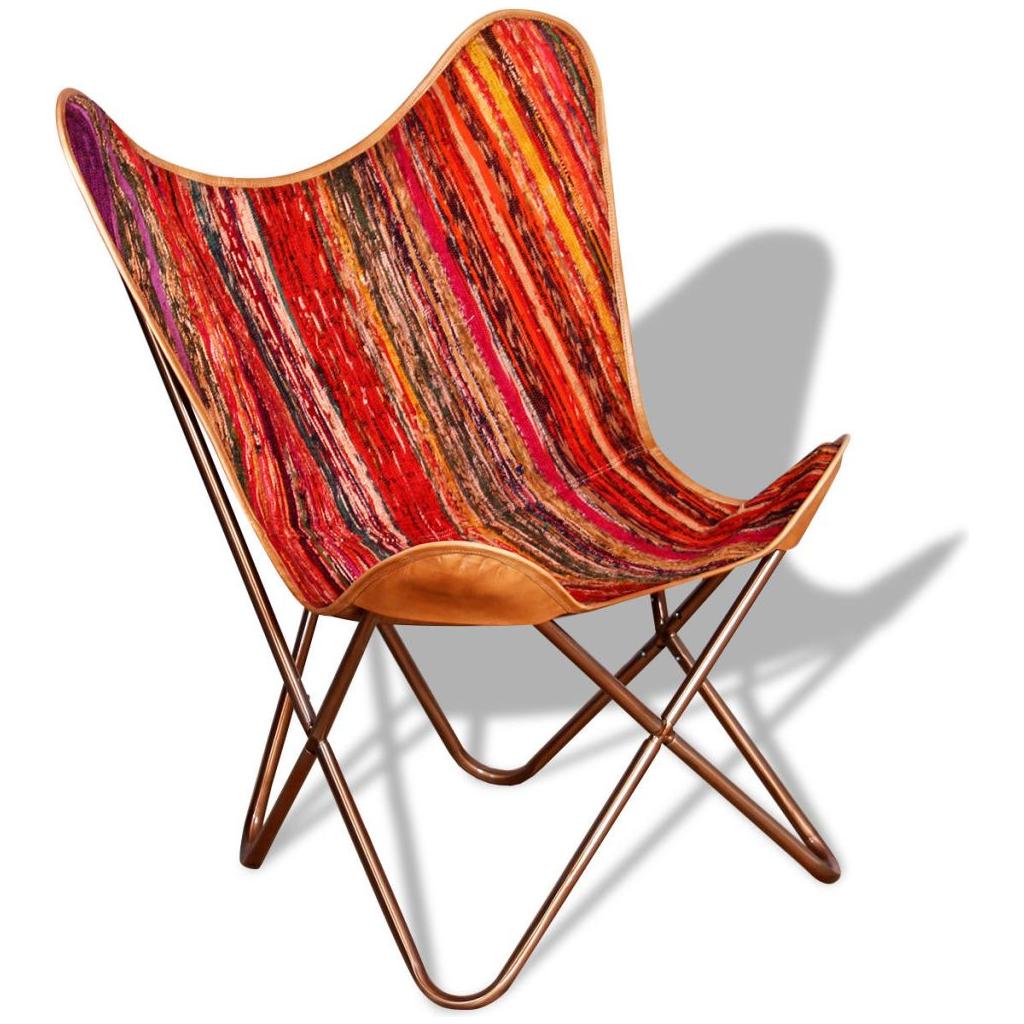 Drugelio formos kėdė, chindi audinys, įvairių spalvų