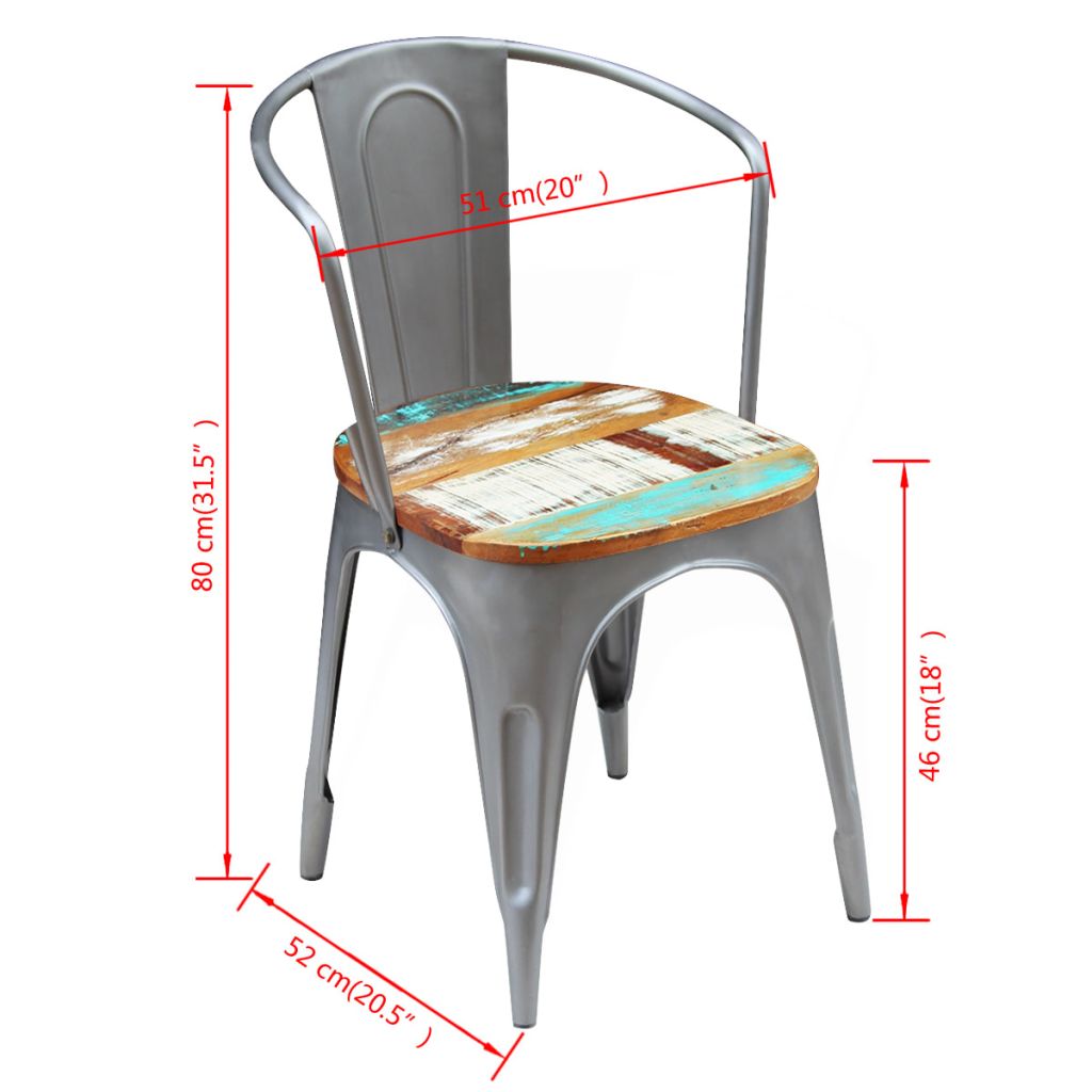 Valgomojo kėdės, 2vnt., masyvi perdirbta mediena, 51x52x80cm