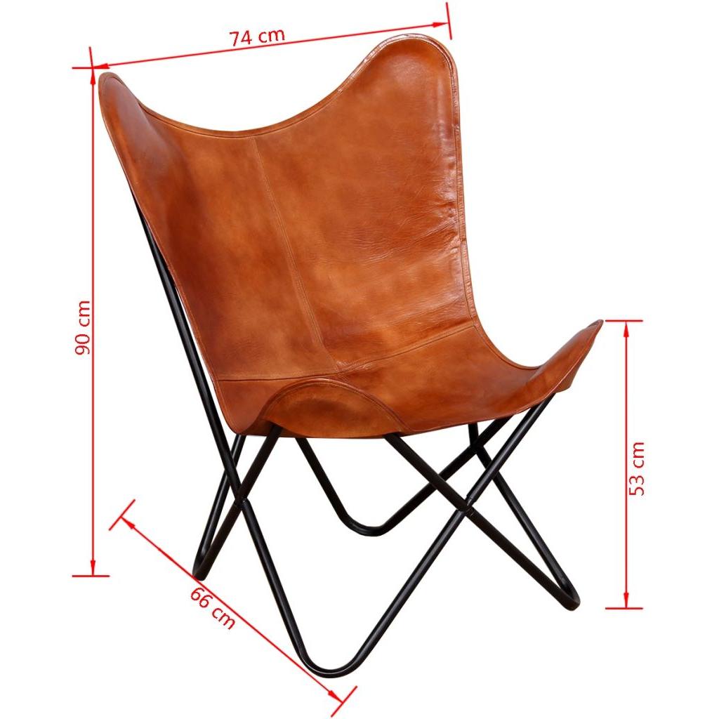 drugelio formos kėdė, tikra oda, ruda