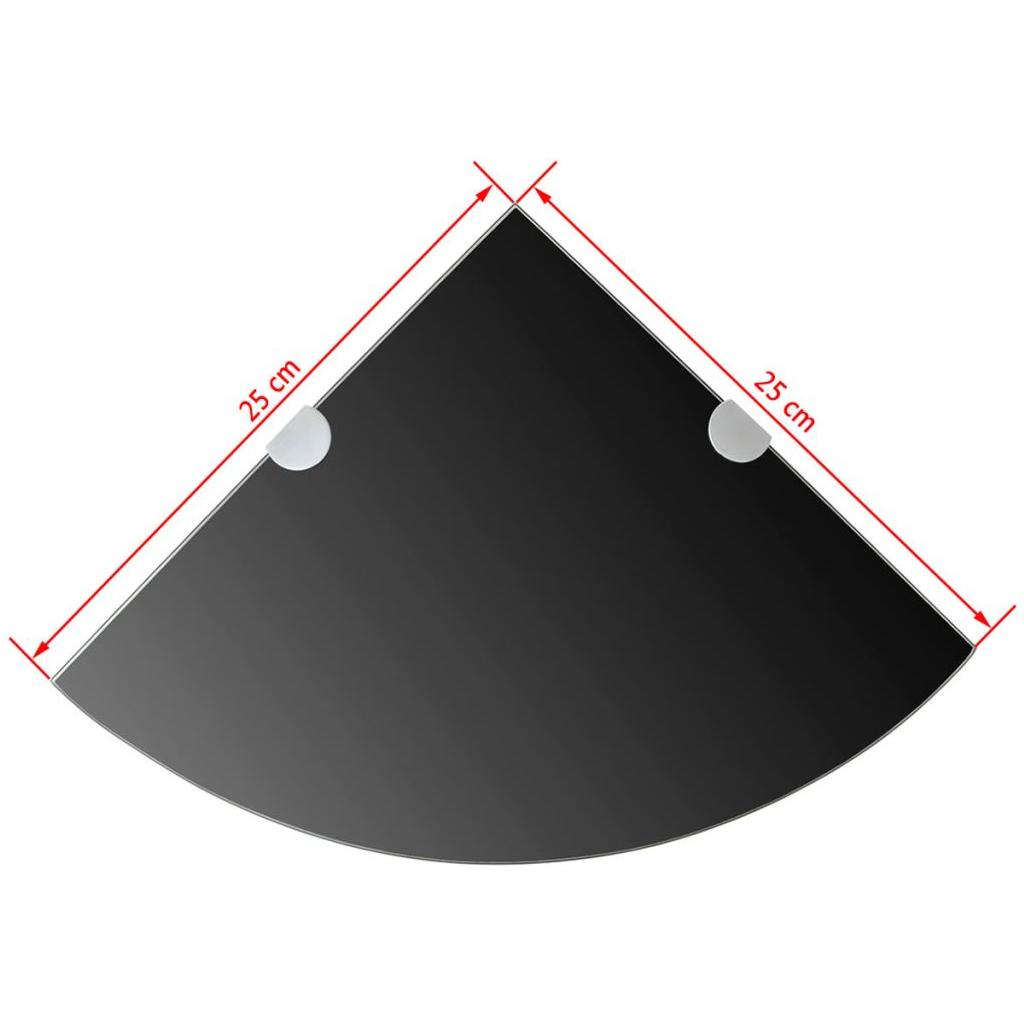 Kampinė lentyna su chromo laikikliais, juodas stiklas 25x25 cm