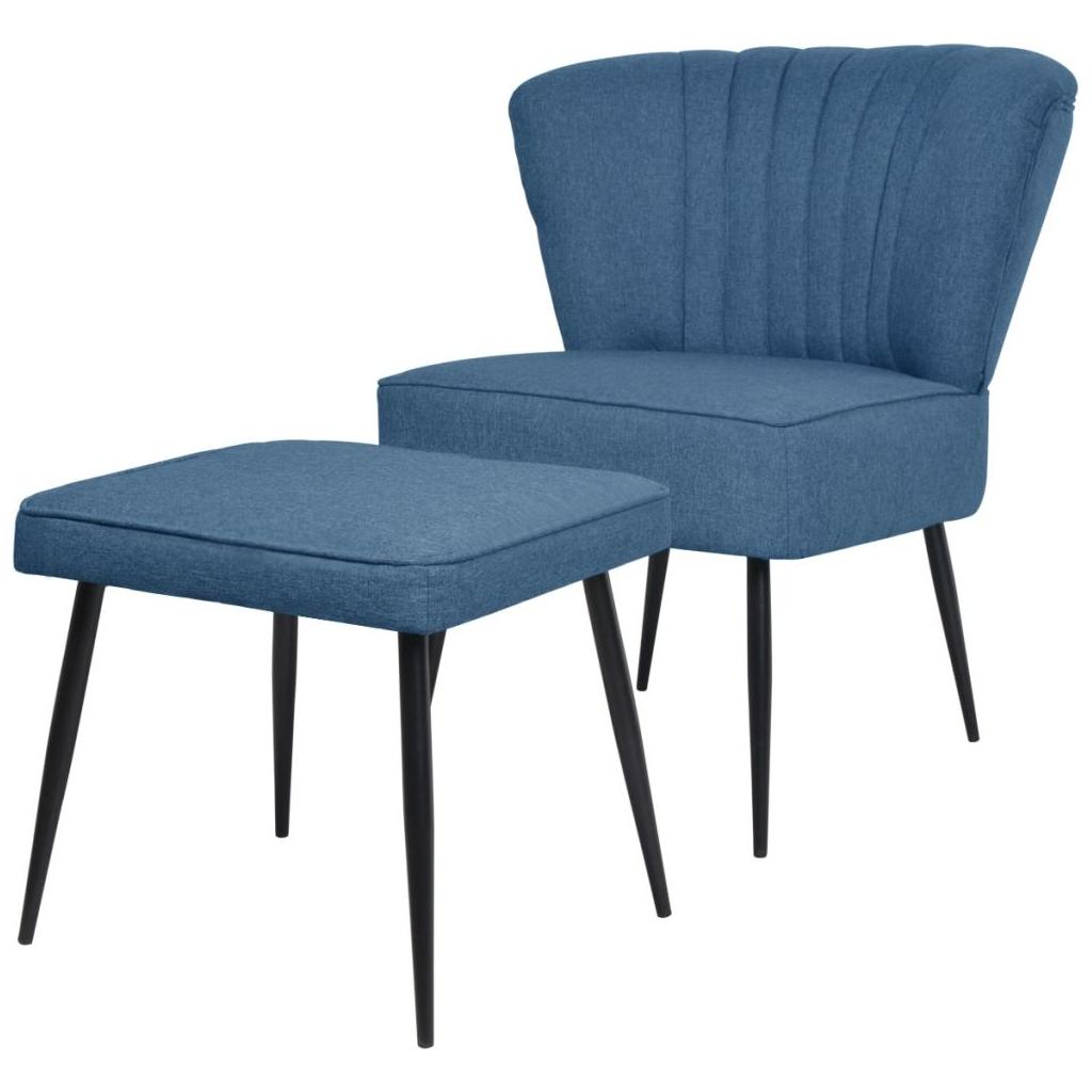 Kokteilinė kėdė su kėdute, audinys, mėlyna