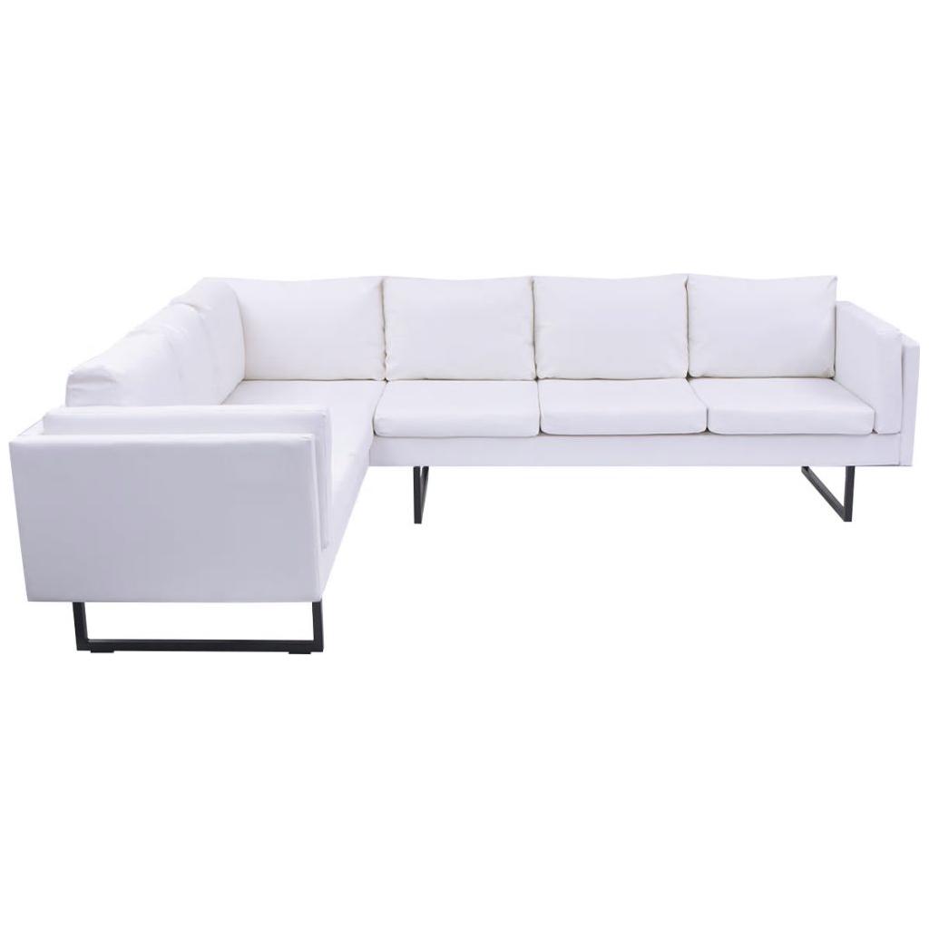 Kampinė sofa, dirbtinė oda, balta