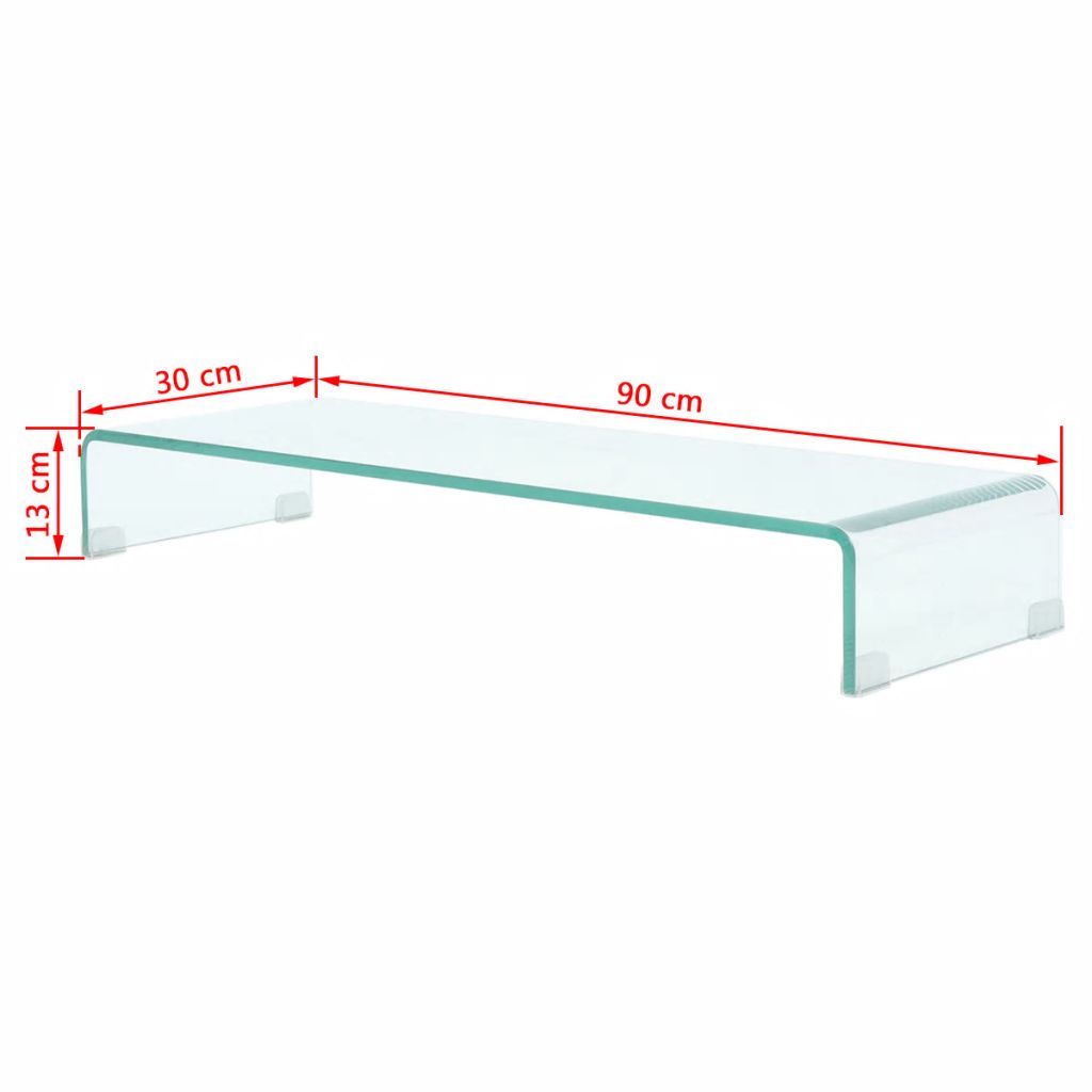 TV stovas/monitoriaus pakyla, skaidrus stiklas, 90x30x13 cm