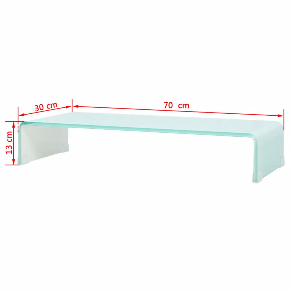 TV stovas/monitoriaus pakyla, baltas stiklas, 70x30x13 cm