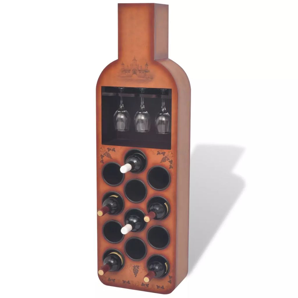 Vyno butelių laikiklis, butelio formos, 12 butelių, rudas