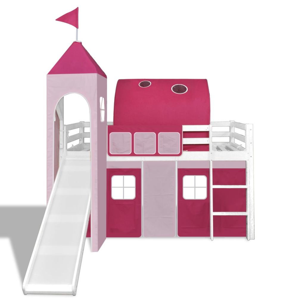 Vaik. lova-pilis su čiuožykla ir kopėčiomis, mediena, rožinė