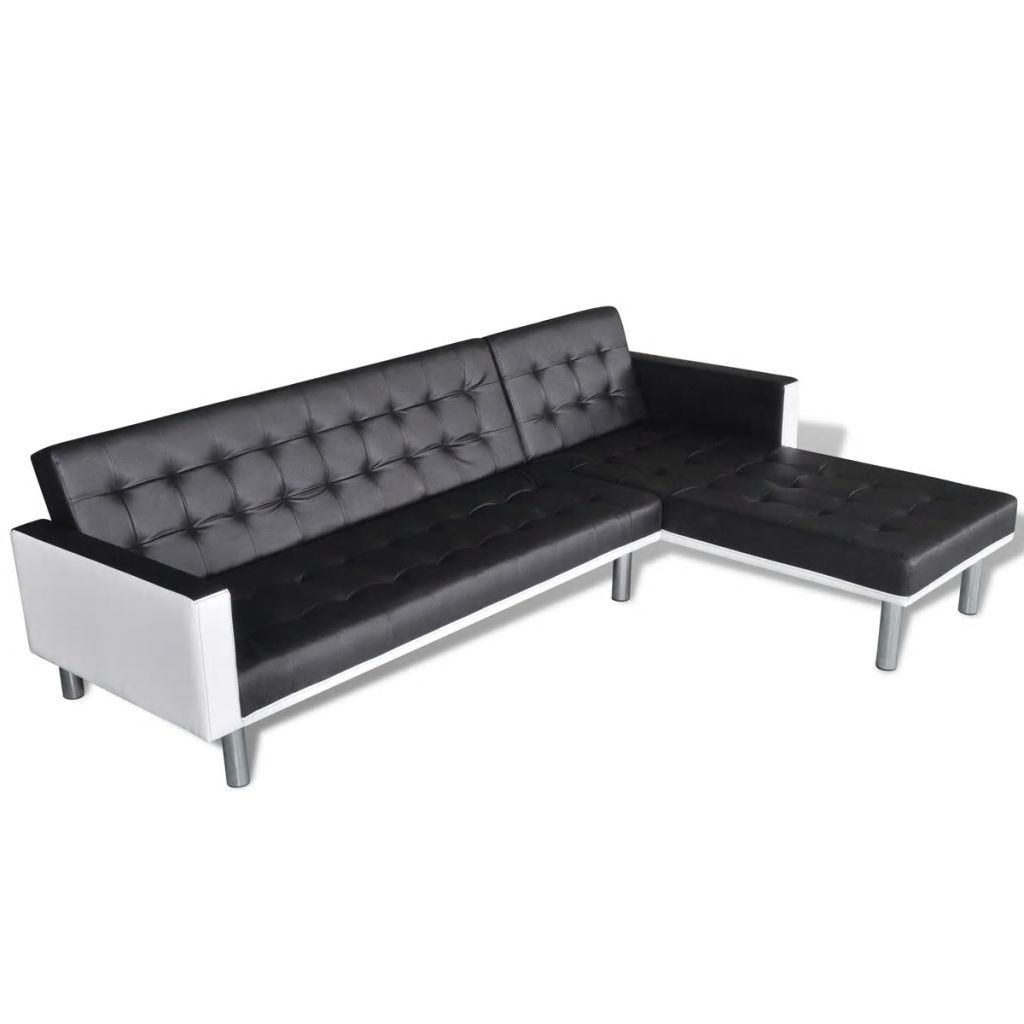 Sofa-lova, juoda, L formos, dirbtinė oda