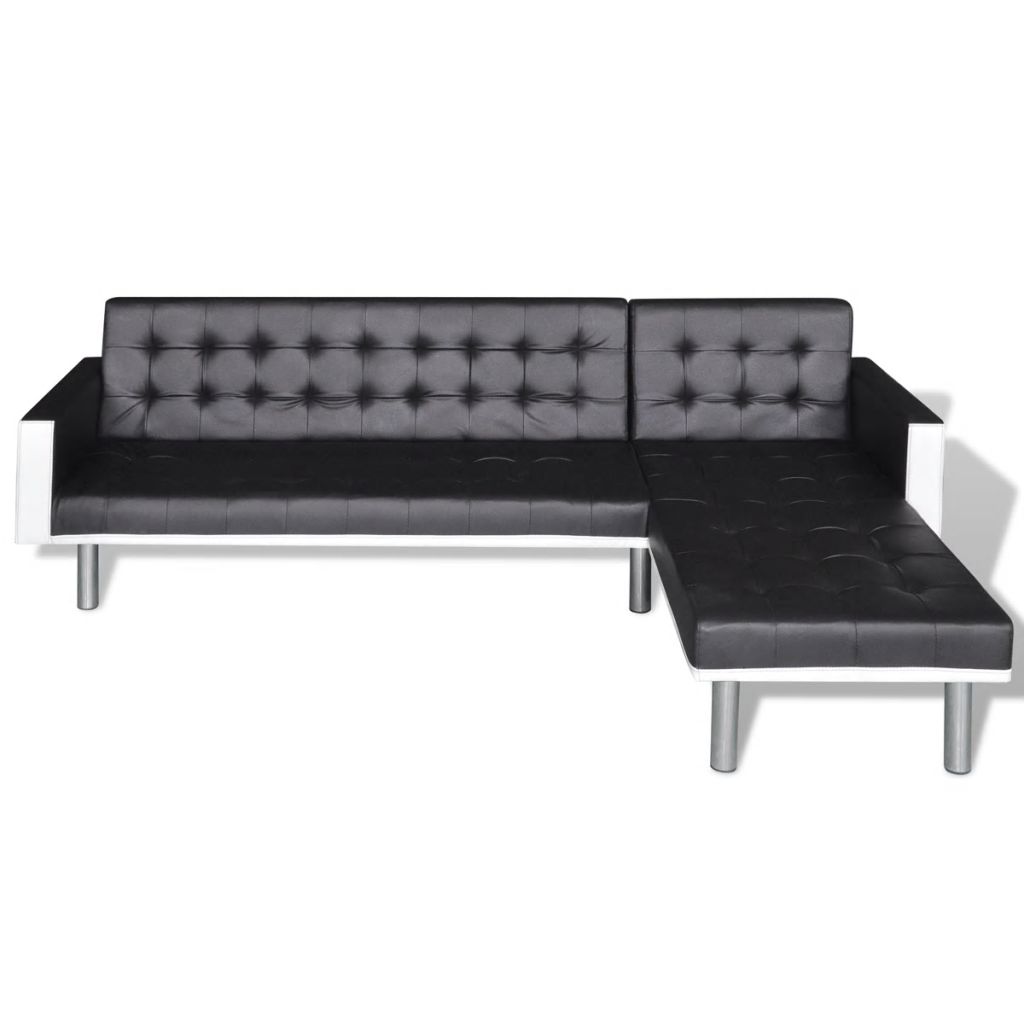 Sofa-lova, juoda, L formos, dirbtinė oda