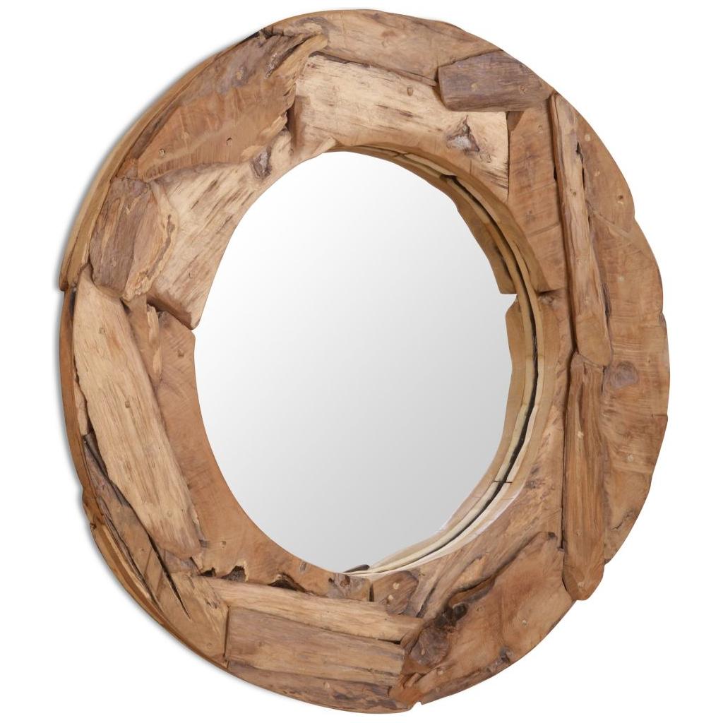 Dekoratyvinis veidrodis iš tikmedžio, 80 cm, apvalus