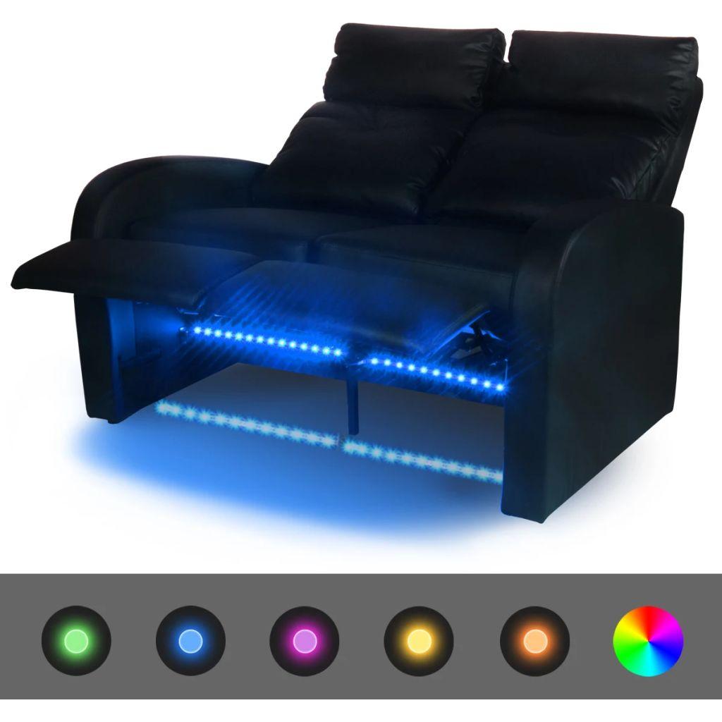 Krėslų reglainerių komplektas su LED, dirbtinė oda, juodas