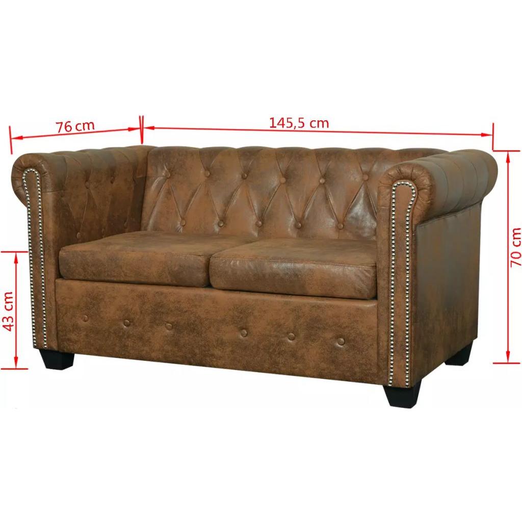 Chesterfield 2-vietės ir 3-vietės sofų komplektas, ruda dirbtinė oda