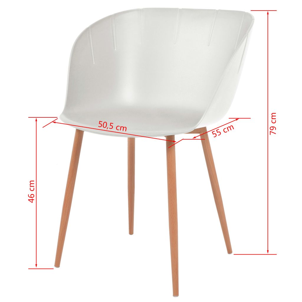 Valgomojo kėdės, 2 vnt., baltos, plastik. sėdynė, plien. koj.