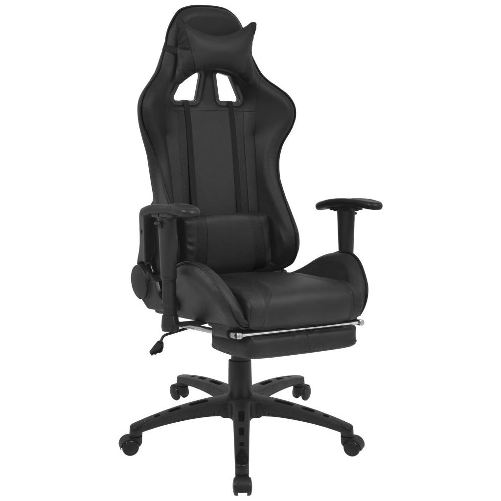 Atlošiama biuro/žaidimų kėdė su atrama kojoms, juoda