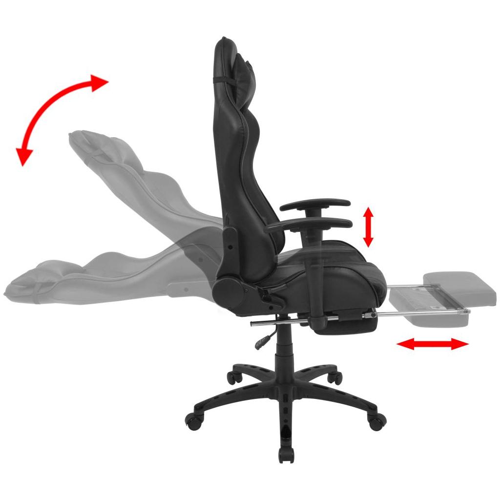 Atlošiama biuro/žaidimų kėdė su atrama kojoms, juoda