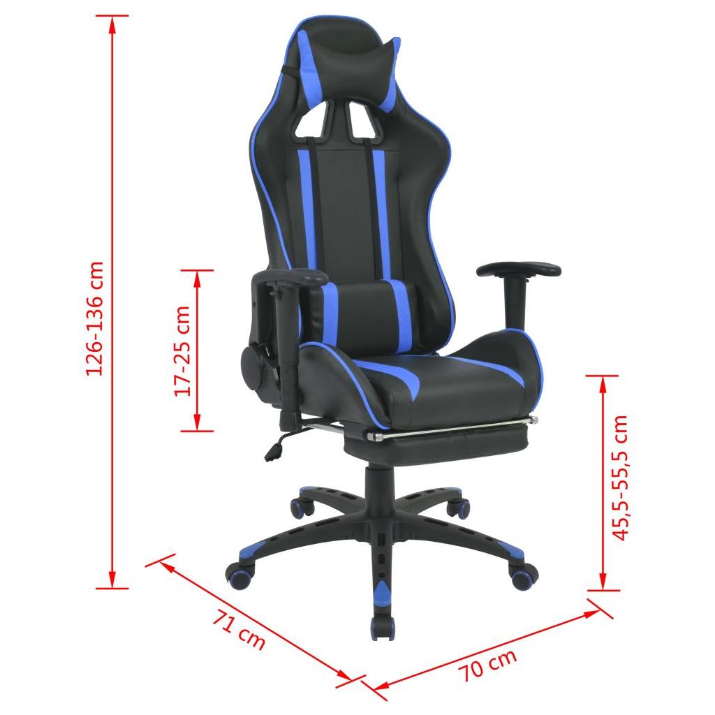 Atlošiama biuro/žaidimų kėdė su atrama kojoms, mėlyna