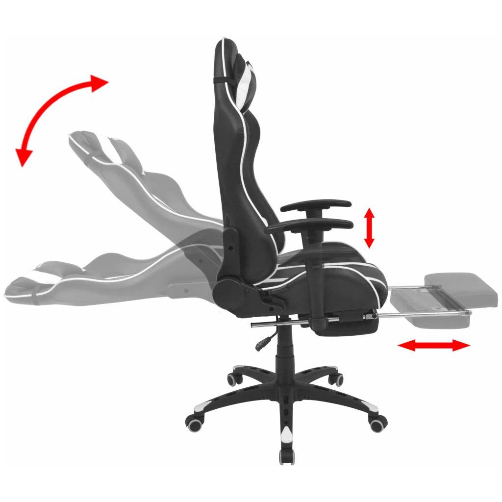 Atlošiama biuro/žaidimų kėdė su atrama kojoms, baltos spalvos