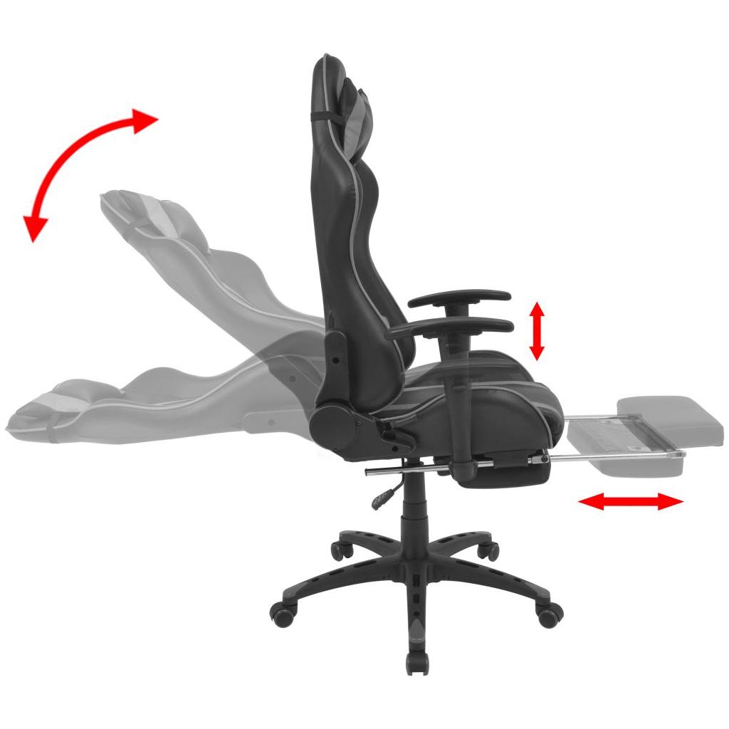 Atlošiama biuro/žaidimų kėdė su atrama kojoms, pilka