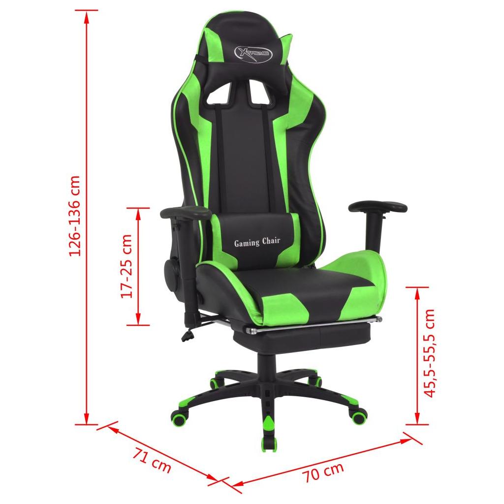 Atlošiama biuro/žaidimų kėdė su atrama kojoms, žalia