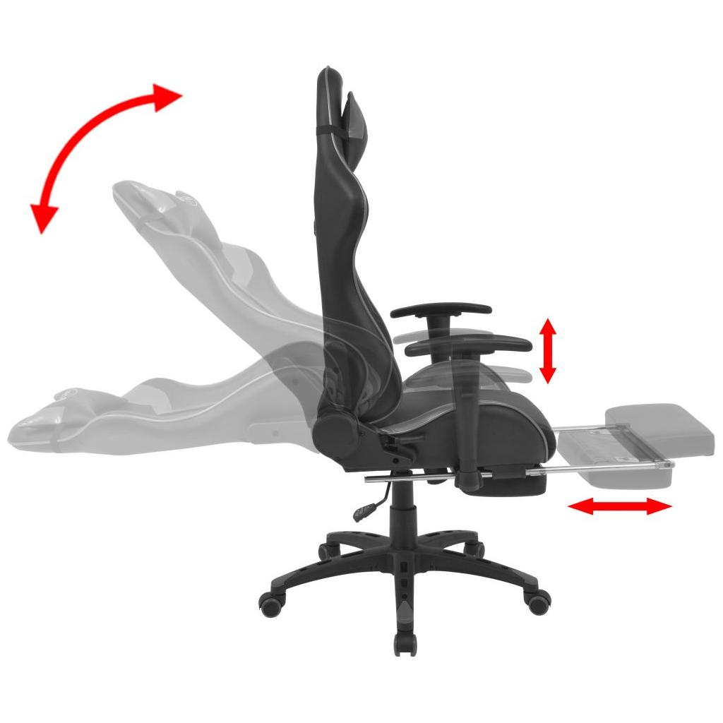 Atlošiama biuro/žaidimų kėdė su atrama kojoms, pilka