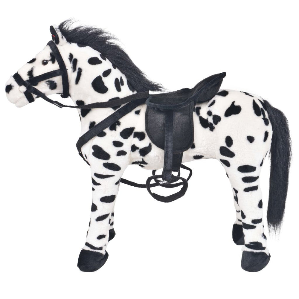 Pastatomas pliušinis žaislas žirgas, juodas ir baltas, XXL