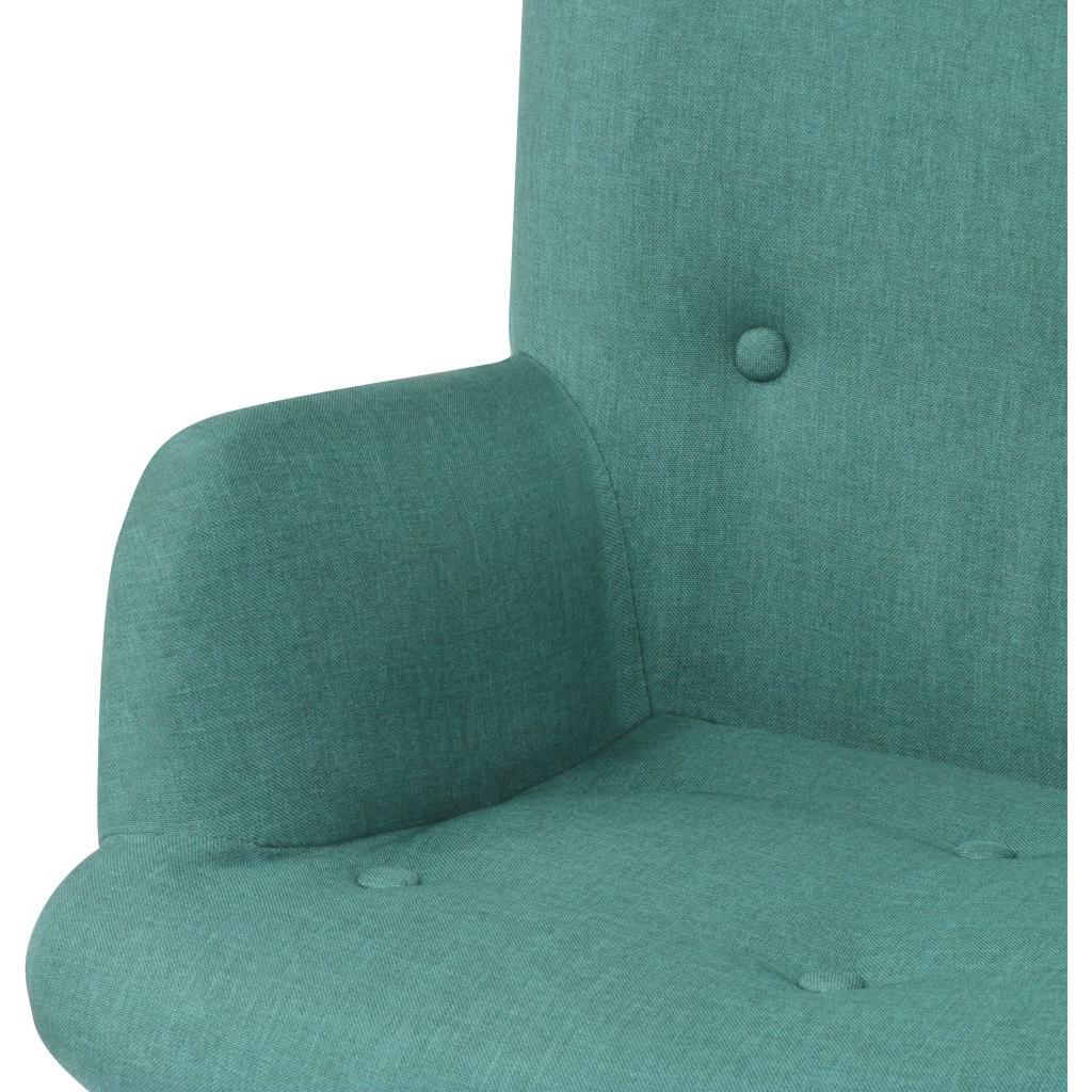 Krėslas su kėdute kojoms, žalias audinys