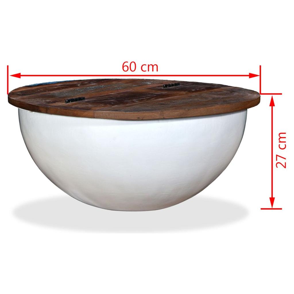 Kavos staliukas, perdirbta mediena, dubens formos, baltas