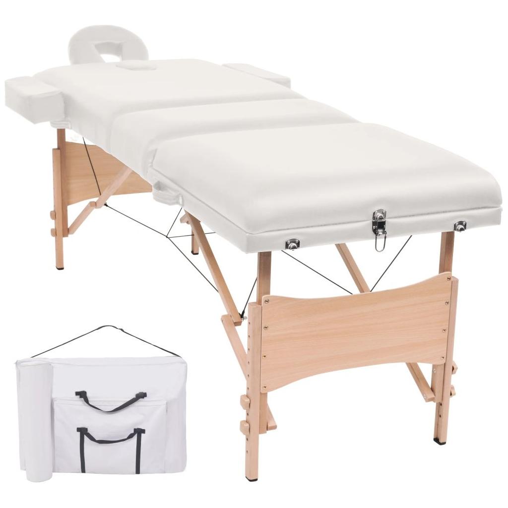 3 zonų sulankstomas masažinis stalas, 10 cm storio, baltas
