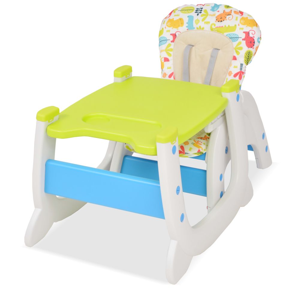 Trys viename sulankstoma vaikiška kėdutė, mėlyna ir žalia