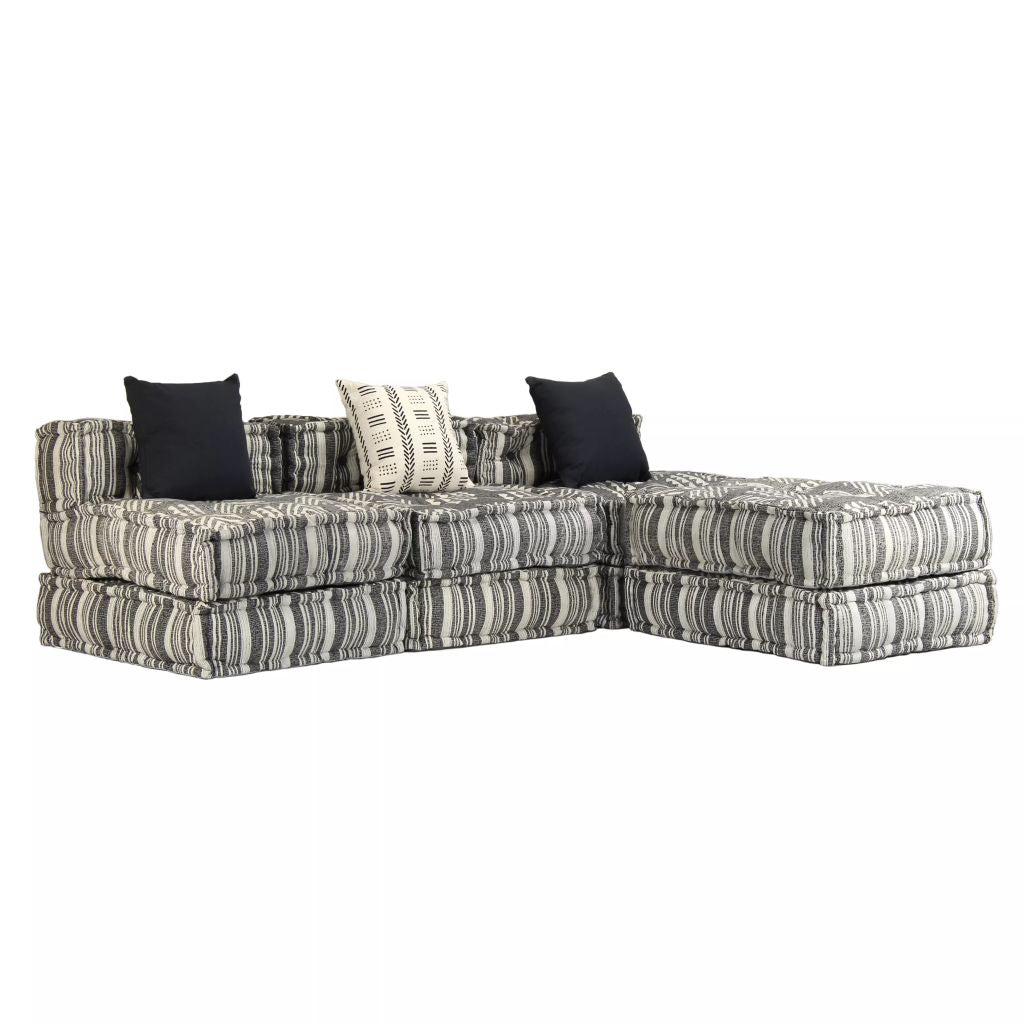 Trivietė modulinė sofa-lova, audinys, dryžuota
