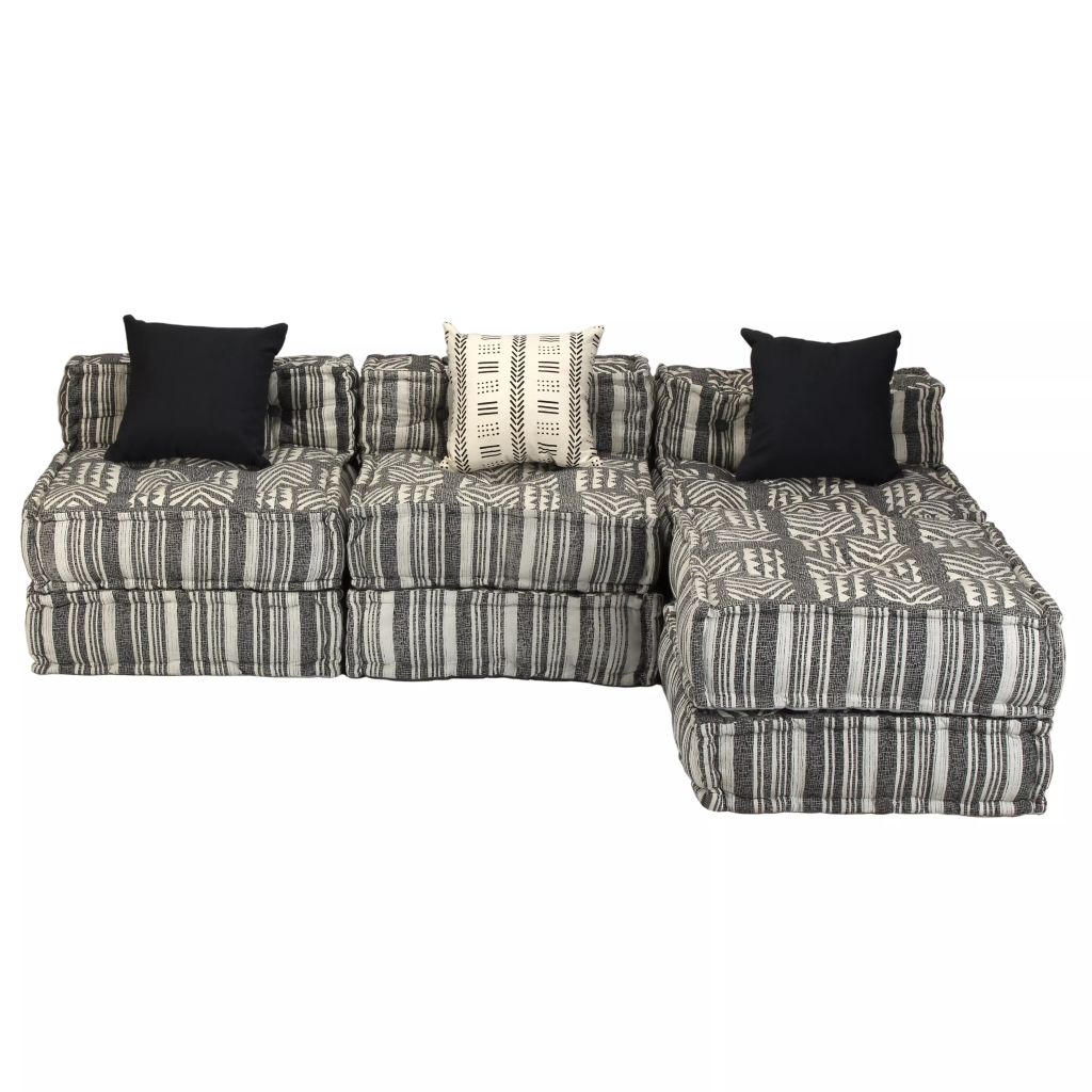 Trivietė modulinė sofa-lova, audinys, dryžuota
