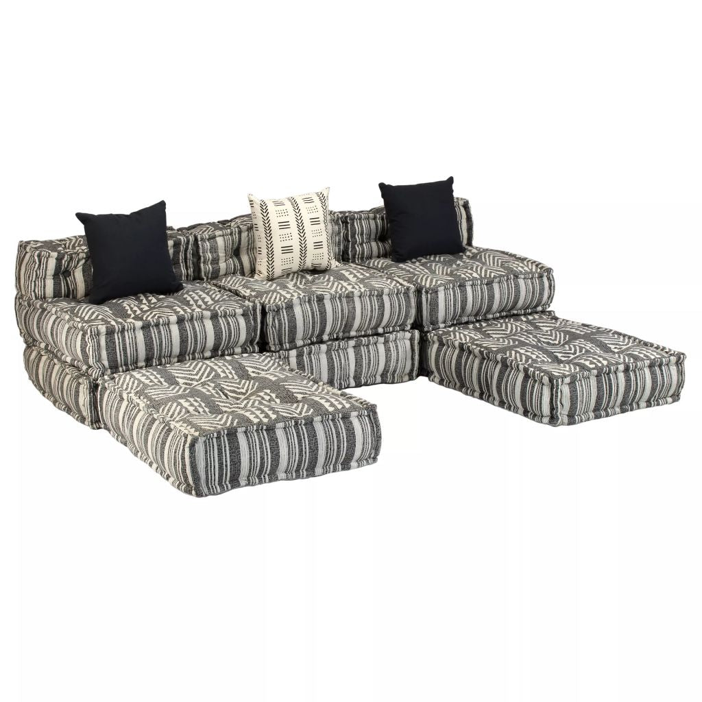 Trivietė modulinė sofa-lova, audinys, dryžuota
