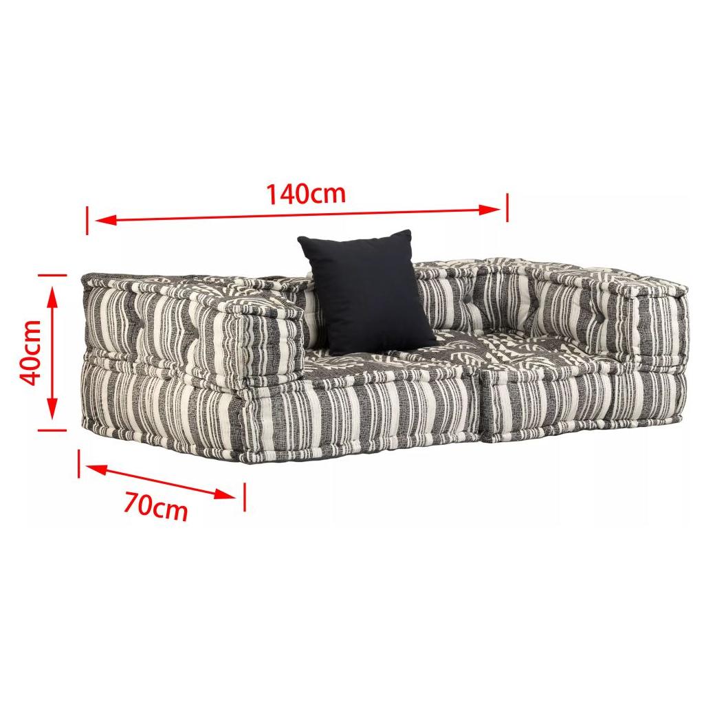 Dvivietė modulinė sofa su porankiais, audinys, dryžuota