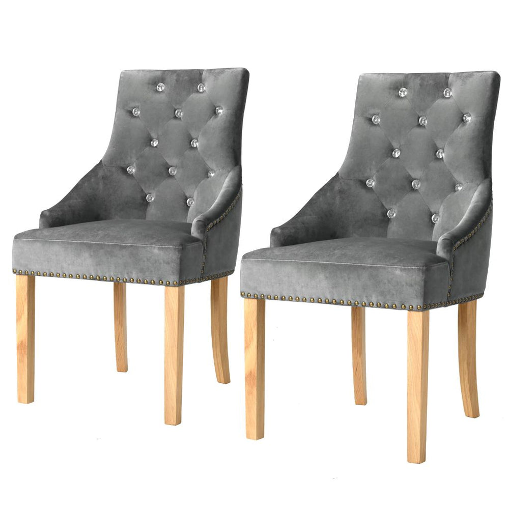 Valgomojo kėdės, 2vnt., ąžuolo mediena ir sidabrinis aksomas