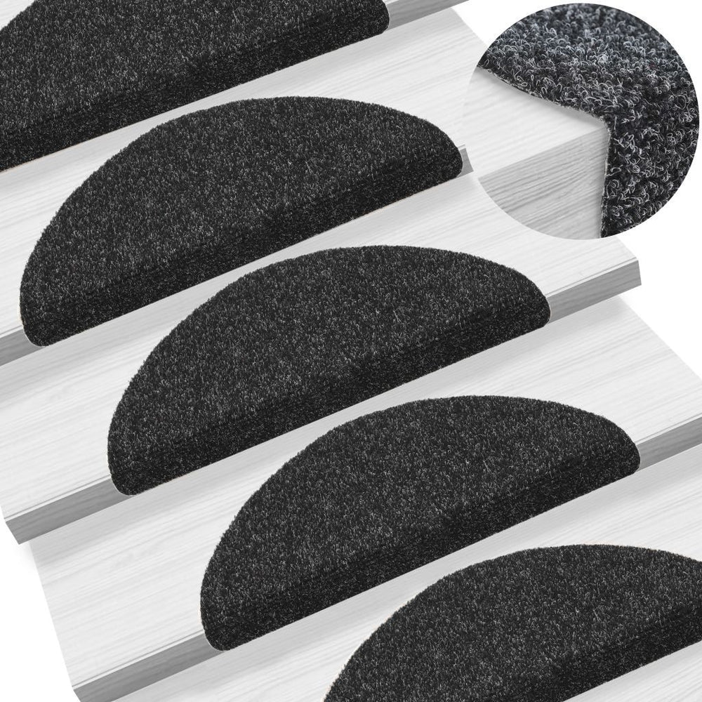 Lipnūs laiptų kilimėliai, 15 vnt., 54x16x4cm, juodi