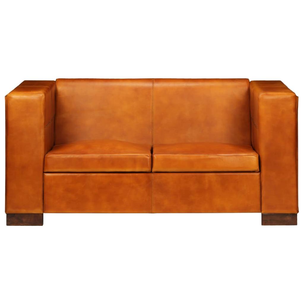 Dvivietė sofa, šviesiai ruda, tikra oda