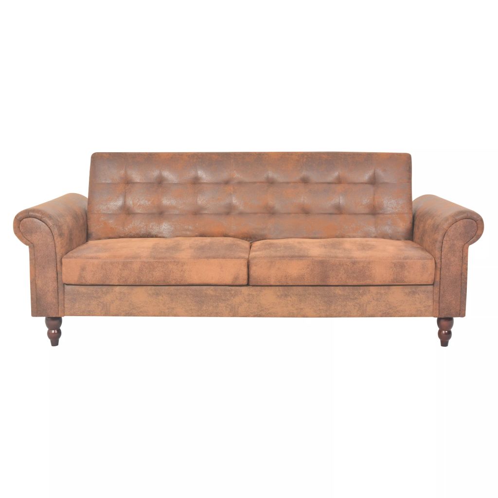 Sofa-lova su ranktūriais, dirbtinė zomša, ruda