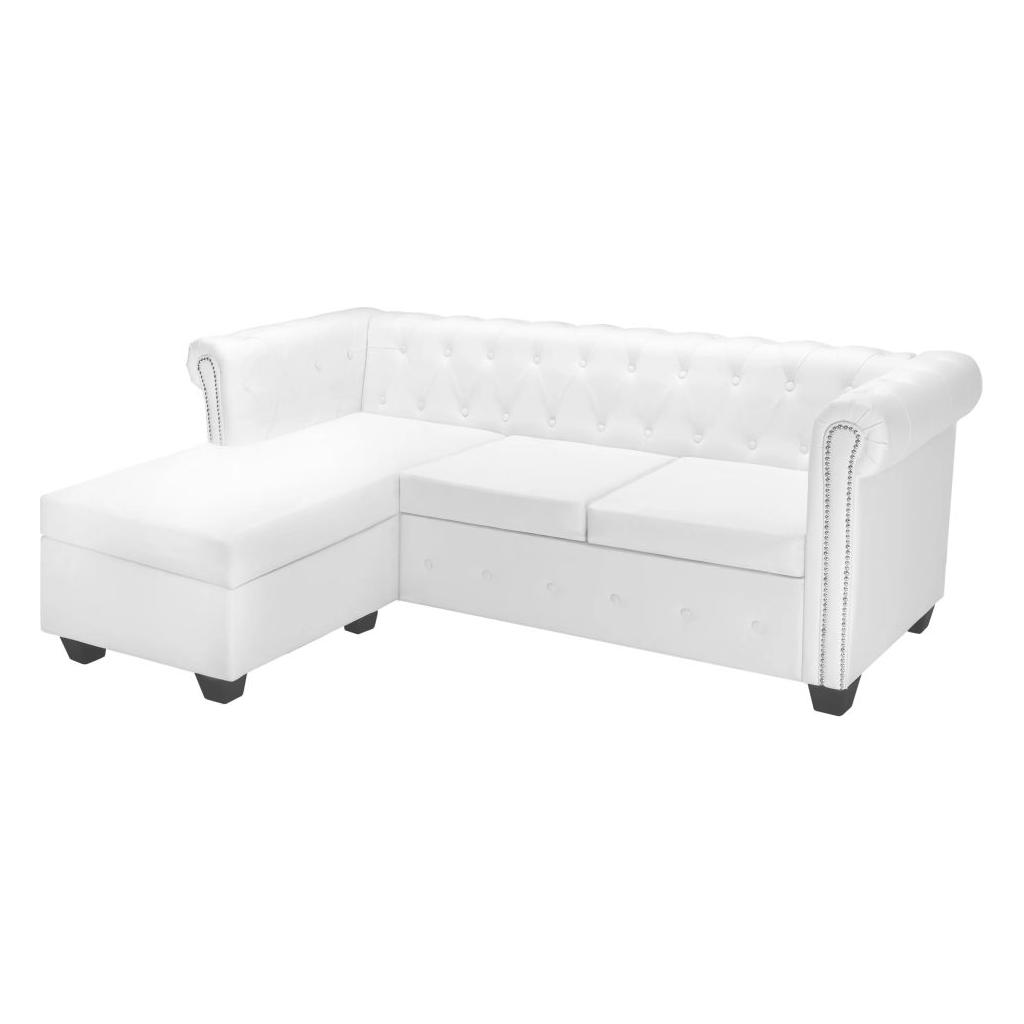 L-formos Chesterfield sofa, dirbtinė oda, balta