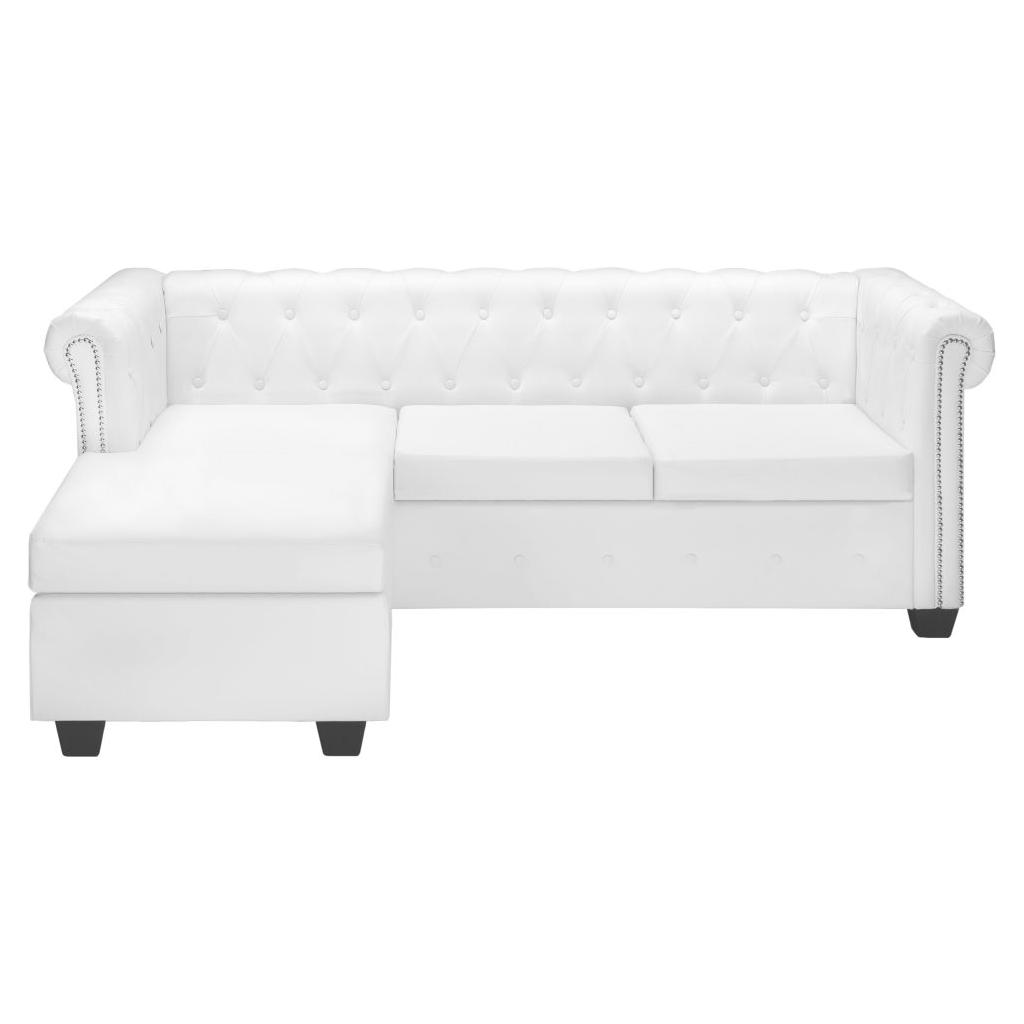 L-formos Chesterfield sofa, dirbtinė oda, balta