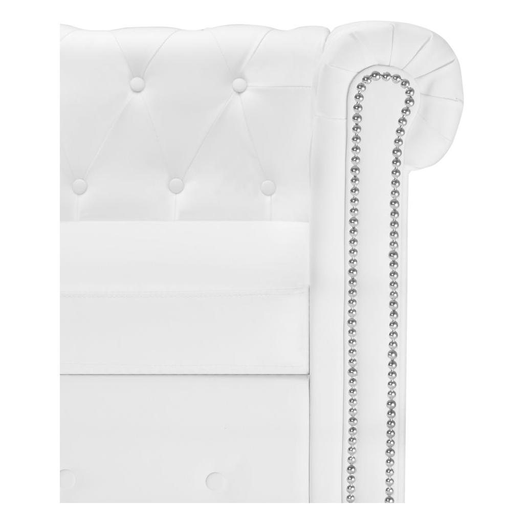 L-formos Chesterfield sofa, dirbtinė oda, balta