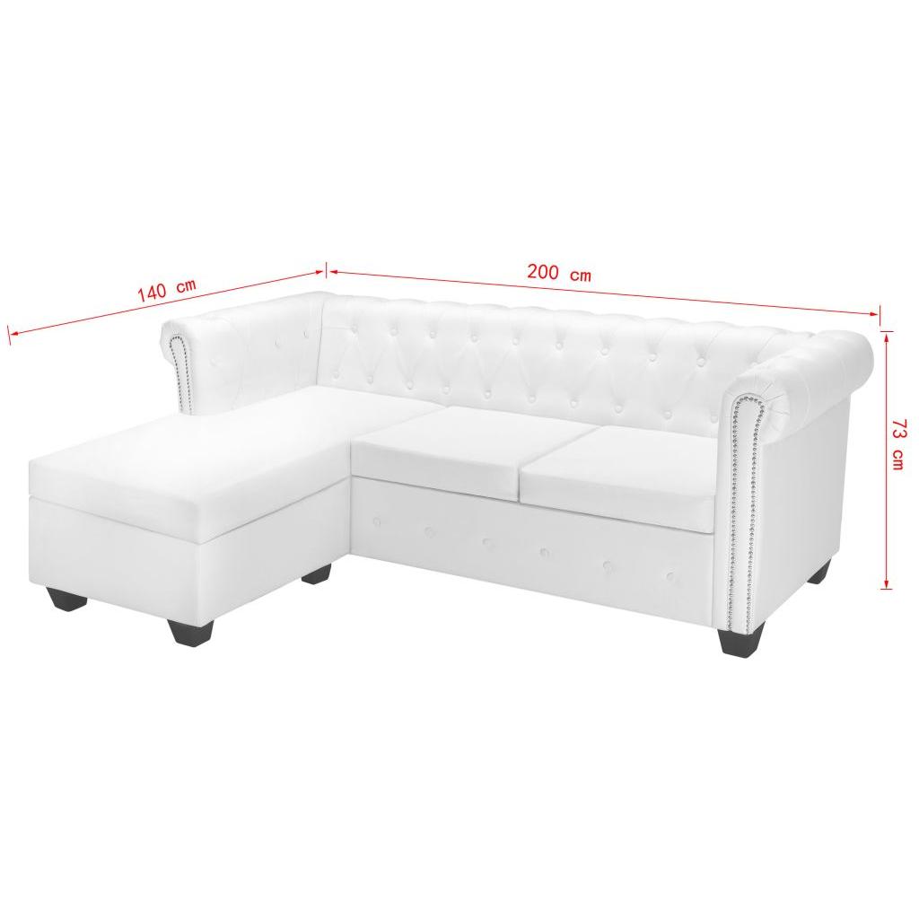 L-formos Chesterfield sofa, dirbtinė oda, balta