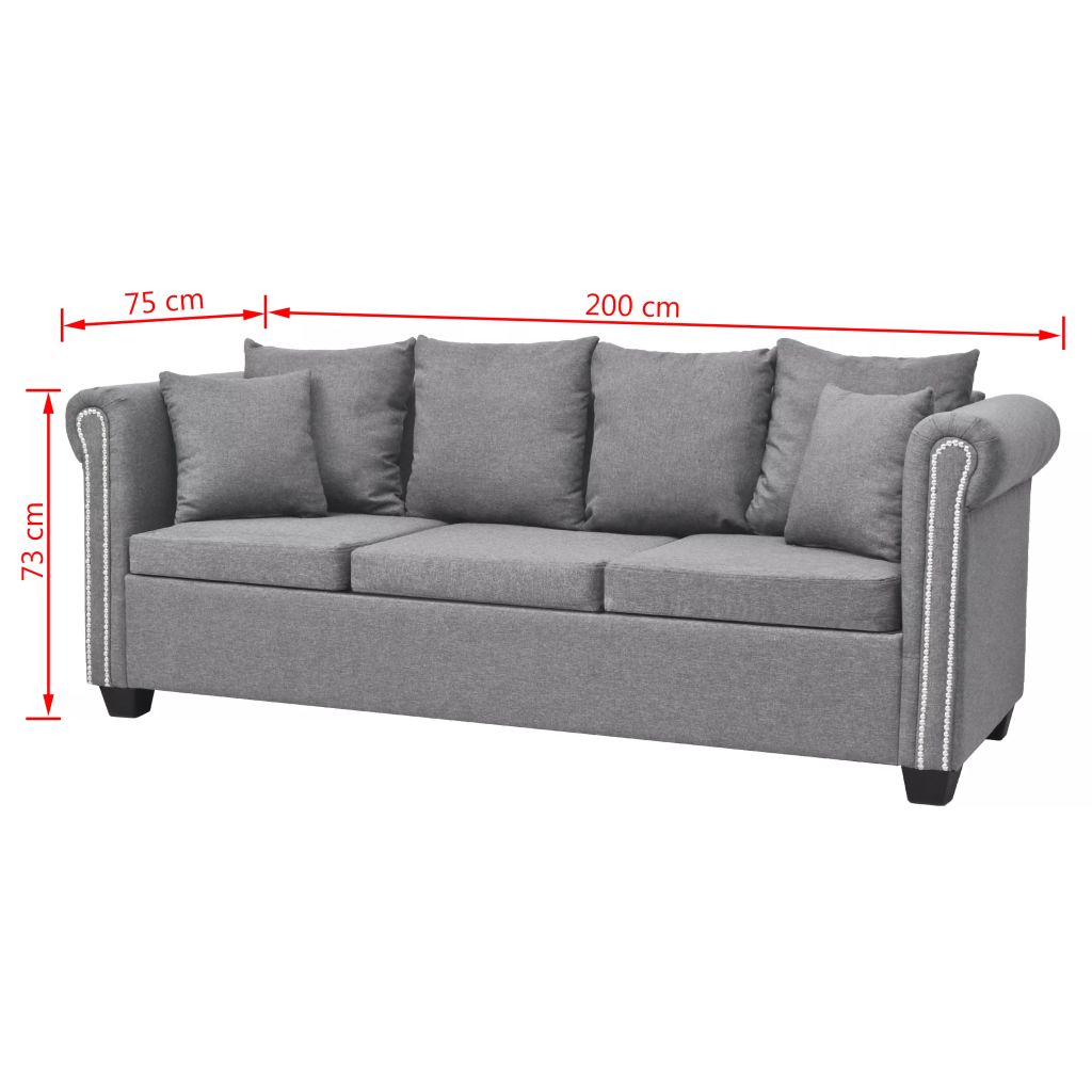 Trivietė sofa, audinys, 200x75x73 cm, šviesiai pilka