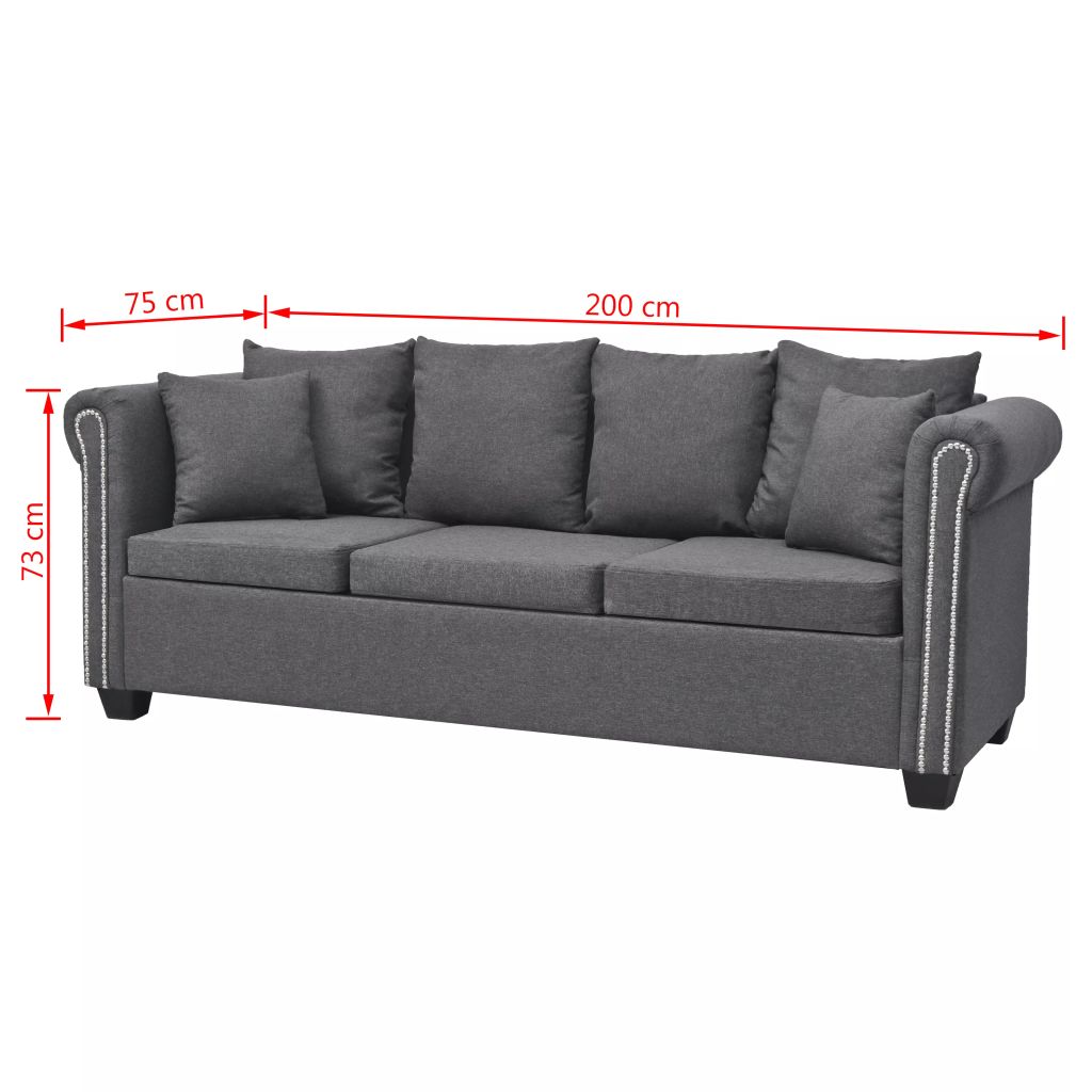 Trivietė sofa, audinys, 200x75x73 cm, tamsiai pilka