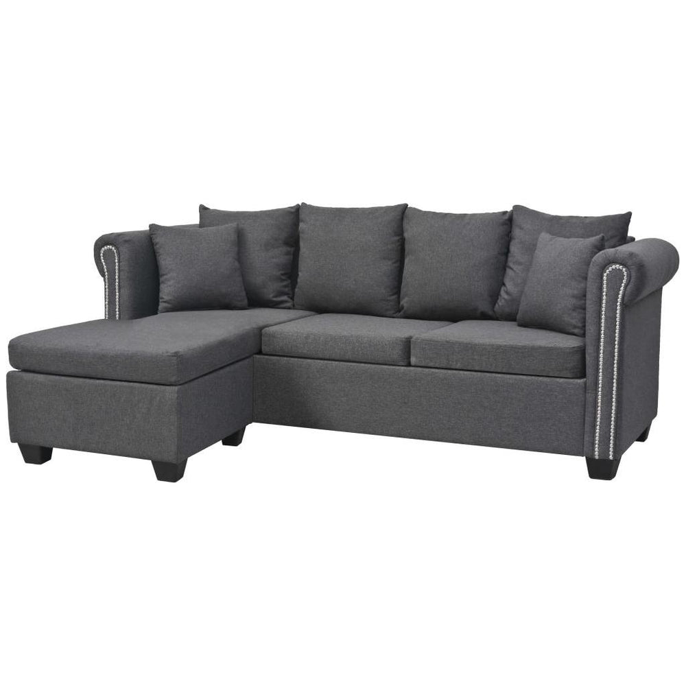 L-formos sofa, audinys, 200x140x73 cm, tamsiai pilka