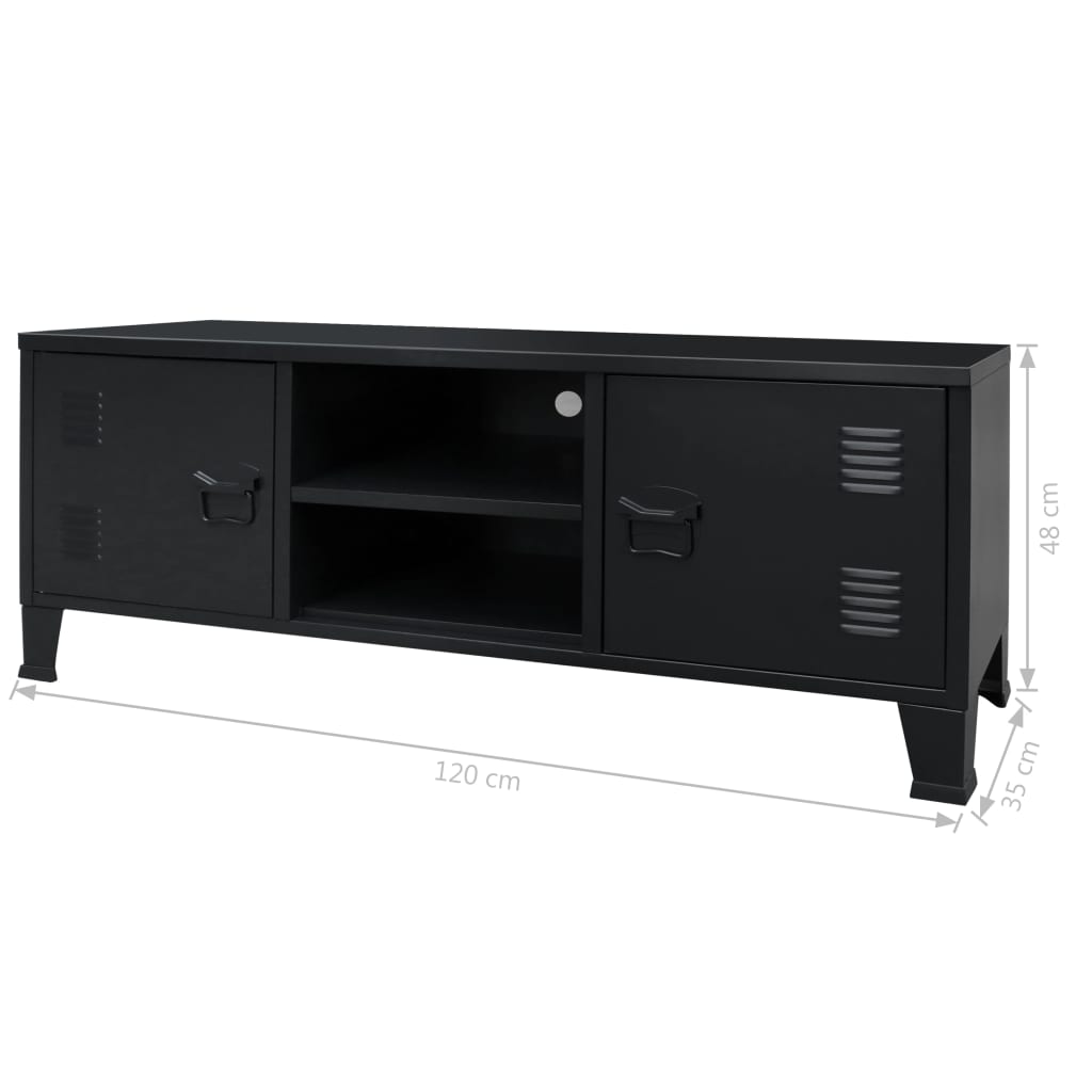 TV spintelė, metalas, industr. stiliaus, 120x35x48cm, juoda