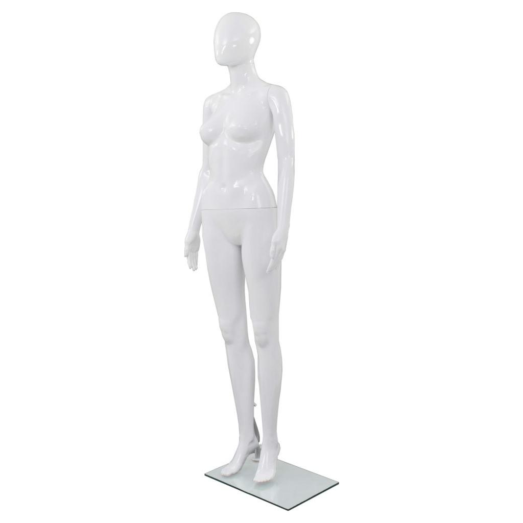 Moteriškas manekenas, stiklo pagrindas, blizgus, baltas, 175cm