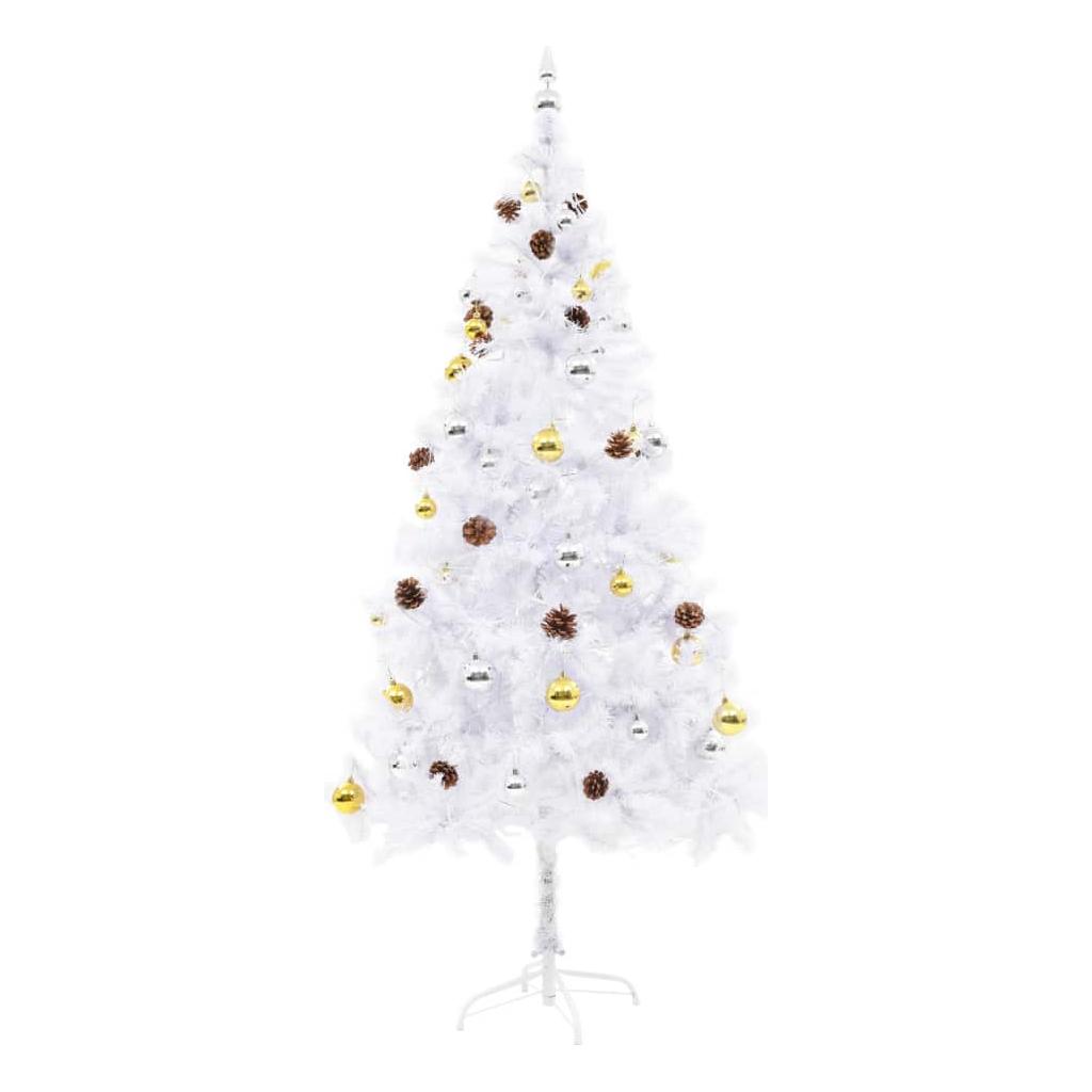 Dirbtinė Kalėdų eglutė papuošta žaisliuk. ir LED, 180cm, balta