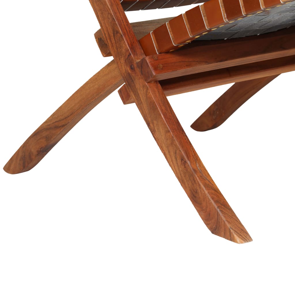 Poilsio kėdė, tikra oda, 59x72x79cm, su kryžiuot. juost., ruda